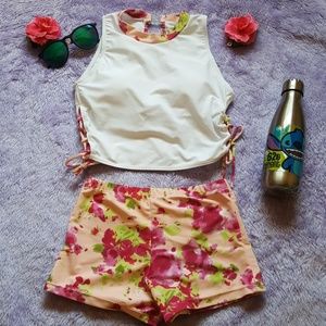 Pink floral 3 piece swimsuit